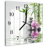 Tulup Wandklok - Orchideeënstenen Wandklok Glas Decoratie - 30x30 cm - Veelkleurig Gekleurde Glazen Klok - Zwarte Handen - Vierkante Wandklok - Moderne Wandklok Glas - Wandklok Glas Decoratie
