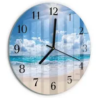 Tulup Wandklok - Lucht Moderne Wandklok Glas - 30fi cm - Blauw Wandklok Glas Decoratie - Zwarte Handen - Ronde Wandklok - Glazen Klok Met Print - Wandklok Glas Met Motief