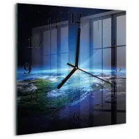 Drukarnia Piga Wandklok - Het universum van de aarde Moderne Wandklok Glas - 30x30 cm - Blauw Wandklok Glas Decoratie - Zwarte Handen - Vierkante Wandklok - Gekleurde Glazen Klok - Glazen Klok Met Print