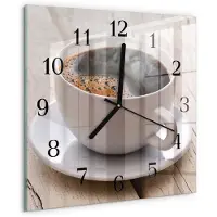 Drukarnia Piga Wandklok - Koffie Moderne Glazen Wandklok - 30x30 cm - Bruin Wandklok Glas Met Motief - Zwarte Handen - Vierkante Wandklok - Wandklok Glas Met Motief - Decoratieve Glazen Klok