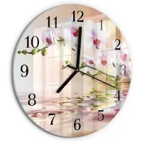 Tulup Wandklok - Orchidee Decoratieve Glazen Klok - 30fi cm - Veelkleurig Glazen Wandklok Design - Zwarte Handen - Ronde Wandklok - Wandklok Glas Decoratie - Gekleurde Glazen Klok