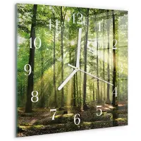 Drukarnia Piga Wandklok - Bosnatuur Glazen Wandklok Design - 30x30 cm - Groente Klok Glas Met Opdruk - Witte Handen - Vierkante Wandklok - Moderne Wandklok Glas - Wandklok Glas Decoratie