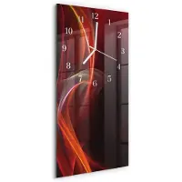 Tulup Wandklok - Abstracte lijnen Glazen Klok Met Print - 30x60 cm - Rood Moderne Glazen Wandklok - Witte Handen - Rechthoekige Wandklok - Klok Glas Met Opdruk - Moderne Wandklok Glas