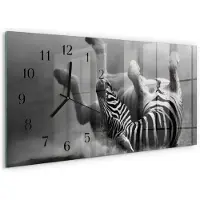 Tulup Wandklok - Ribben Glazen Klok Met Print - 60x30 cm - Zwart-wit Moderne Glazen Wandklok - Zwarte Handen - Rechthoekige Wandklok - Wandklok Glas Met Motief - Decoratieve Glazen Klok