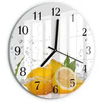 Tulup Wandklok - Citroenen Decoratieve Glazen Klok - 30fi cm - Geel Glazen Wandklok Design - Zwarte Handen - Ronde Wandklok - Decoratieve Glazen Klok - Glazen Wandklok Design