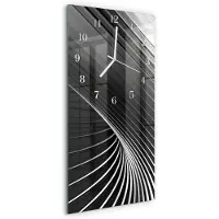 Tulup Wandklok - Abstractie Glazen Klok Met Print - 30x60 cm - Zwart Moderne Glazen Wandklok - Witte Handen - Rechthoekige Wandklok - Wandklok Glas Met Motief - Decoratieve Glazen Klok