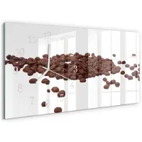 Tulup Wandklok - Koffiebonen Gekleurde Glazen Klok - 60x30 cm - Bruin Glazen Klok Met Print - Witte Handen - Rechthoekige Wandklok - Glazen Klok Met Print - Wandklok Glas Met Motief