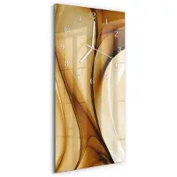 Tulup Wandklok - Patroon Glazen Klok Met Print - 30x60 cm - Beige Moderne Glazen Wandklok - Witte Handen - Rechthoekige Wandklok - Glazen Wandklok Design - Klok Glas Met Opdruk
