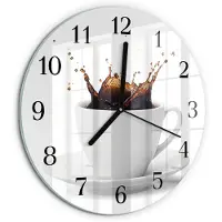 Tulup Wandklok - Koffie Glazen Wandklok Design - 30fi cm - Wit Klok Glas Met Opdruk - Zwarte Handen - Ronde Wandklok - Wandklok Glas Decoratie - Gekleurde Glazen Klok