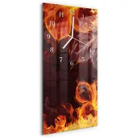 Tulup Wandklok - Bloemen van Vuur Decoratieve Glazen Klok - 30x60 cm - Oranje Glazen Wandklok Design - Witte Handen - Rechthoekige Wandklok - Wandklok Glas Decoratie - Gekleurde Glazen Klok