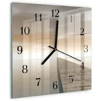 Drukarnia Piga Wandklok - Pier Gekleurde Glazen Klok - 30x30 cm - Bruin Glazen Klok Met Print - Zwarte Handen - Vierkante Wandklok - Wandklok Glas Met Motief - Decoratieve Glazen Klok