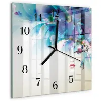 Drukarnia Piga Wandklok - Abstractie Gekleurde Glazen Klok - 30x30 cm - Blauw Glazen Klok Met Print - Zwarte Handen - Vierkante Wandklok - Gekleurde Glazen Klok - Glazen Klok Met Print