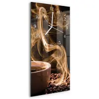 Tulup Wandklok - Kopje koffie Gekleurde Glazen Klok - 30x60 cm - Bruin Glazen Klok Met Print - Witte Handen - Rechthoekige Wandklok - Wandklok Glas Decoratie - Gekleurde Glazen Klok