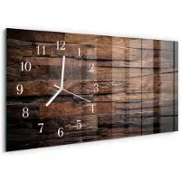 Tulup Wandklok - Hout Glazen Wandklok Design - 60x30 cm - Bruin Klok Glas Met Opdruk - Witte Handen - Rechthoekige Wandklok - Wandklok Glas Decoratie - Gekleurde Glazen Klok