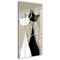 Tulup Wandklok - Katten Moderne Glazen Wandklok - 30x60 cm - Beige Wandklok Glas Met Motief - Witte Handen - Rechthoekige Wandklok - Gekleurde Glazen Klok - Glazen Klok Met Print