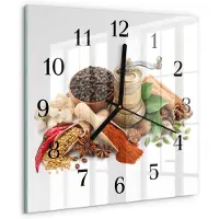 Drukarnia Piga Wandklok - Specerijen Moderne Glazen Wandklok - 30x30 cm - Veelkleurig Wandklok Glas Met Motief - Zwarte Handen - Vierkante Wandklok - Glazen Wandklok Design - Klok Glas Met Opdruk
