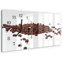 Tulup Wandklok - Koffiebonen Klok Glas Met Opdruk - 60x30 cm - Bruin Moderne Wandklok Glas - Zwarte Handen - Rechthoekige Wandklok - Glazen Klok Met Print - Wandklok Glas Met Motief