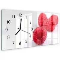 Tulup Wandklok - Frambozen Wandklok Glas Decoratie - 60x30 cm - Rood Gekleurde Glazen Klok - Zwarte Handen - Rechthoekige Wandklok - Glazen Klok Met Print - Wandklok Glas Met Motief