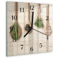 Drukarnia Piga Wandklok - Houten lepel Decoratieve Glazen Klok - 30x30 cm - Bruin Glazen Wandklok Design - Zwarte Handen - Vierkante Wandklok - Klok Glas Met Opdruk - Moderne Wandklok Glas