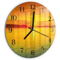 Tulup Wandklok - Zonsondergang Moderne Wandklok Glas - 30fi cm - Oranje Wandklok Glas Decoratie - Zwarte Handen - Ronde Wandklok - Gekleurde Glazen Klok - Glazen Klok Met Print