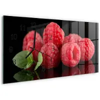 Tulup Wandklok - Frambozen Moderne Wandklok Glas - 60x30 cm - Rood Wandklok Glas Decoratie - Zwarte Handen - Rechthoekige Wandklok - Glazen Klok Met Print - Wandklok Glas Met Motief