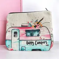 Home Stoffen Toilettas Happy Campers met rits (make-uptasje, etui of reisetui ) 22 x 18.5 x 5 cm