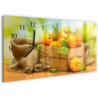 Tulup Wandklok - Abrikozen Glazen Klok Met Print - 60x30 cm - Geel Moderne Glazen Wandklok - Zwarte Handen - Rechthoekige Wandklok - Glazen Klok Met Print - Wandklok Glas Met Motief