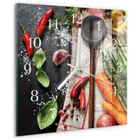 Drukarnia Piga Wandklok - Specerijen Wandklok Glas Decoratie - 30x30 cm - Veelkleurig Gekleurde Glazen Klok - Witte Handen - Vierkante Wandklok - Glazen Wandklok Design - Klok Glas Met Opdruk