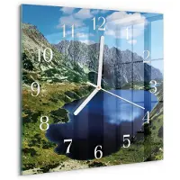 Drukarnia Piga Wandklok - Morskie Oko Glazen Klok Met Print - 30x30 cm - Blauw Moderne Glazen Wandklok - Witte Handen - Vierkante Wandklok - Decoratieve Glazen Klok - Glazen Wandklok Design