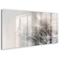 Tulup Wandklok - Paardebloem Gekleurde Glazen Klok - 60x30 cm - Grijs Glazen Klok Met Print - Witte Handen - Rechthoekige Wandklok - Klok Glas Met Opdruk - Moderne Wandklok Glas