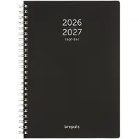 Brepols agenda 2026-2027 - Bretime POLYPROP - Schoolagenda - 16 maanden - 1 week per 2 pagina's - Wire-O - Weekoverzicht - Zwart - 14.8 x 21 cm