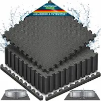 Tillvex Pool Bodembeschermingsmat Zwart, 62,5x62,5cm, 8 stuks | Onderlegmat 1 cm dik voor Pool Planschbad & Whirlpool | Poolmat Bodemmat Outdoor | Poolonderlaag Bodembescherming warmte-isolerend