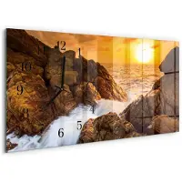 Tulup Wandklok - Zonsondergang Moderne Wandklok Glas - 60x30 cm - Oranje Wandklok Glas Decoratie - Zwarte Handen - Rechthoekige Wandklok - Wandklok Glas Met Motief - Decoratieve Glazen Klok