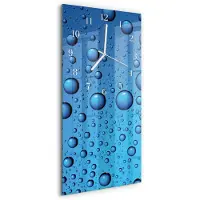 Tulup Wandklok - Druppels Wandklok Glas Decoratie - 30x60 cm - Blauw Gekleurde Glazen Klok - Witte Handen - Rechthoekige Wandklok - Glazen Klok Met Print - Wandklok Glas Met Motief