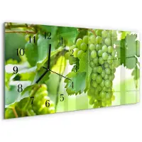 Tulup Wandklok - Druiven Wandklok Glas Decoratie - 60x30 cm - Groente Gekleurde Glazen Klok - Zwarte Handen - Rechthoekige Wandklok - Wandklok Glas Met Motief - Decoratieve Glazen Klok