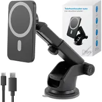 Nuvance Telefoonhouders Auto - Telefoonhouder met Zuignap - Geschikt voor MagSafe - Incl USB-C kabel - Draadloze Oplader - Gsm Houder Auto