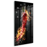 Tulup Wandklok - Hete peper Glazen Wandklok Design - 30x60 cm - Veelkleurig Klok Glas Met Opdruk - Witte Handen - Rechthoekige Wandklok - Klok Glas Met Opdruk - Moderne Wandklok Glas