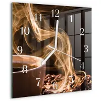 Drukarnia Piga Wandklok - Kopje koffie Wandklok Glas Decoratie - 30x30 cm - Bruin Gekleurde Glazen Klok - Witte Handen - Vierkante Wandklok - Glazen Klok Met Print - Wandklok Glas Met Motief