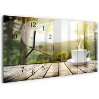 Tulup Wandklok - Koffie Moderne Wandklok Glas - 60x30 cm - Groente Wandklok Glas Decoratie - Zwarte Handen - Rechthoekige Wandklok - Moderne Wandklok Glas - Wandklok Glas Decoratie
