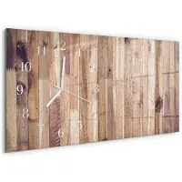 Tulup Wandklok - Houten planken Moderne Wandklok Glas - 60x30 cm - Bruin Wandklok Glas Decoratie - Witte Handen - Rechthoekige Wandklok - Wandklok Glas Met Motief - Decoratieve Glazen Klok