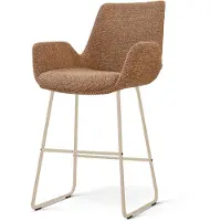 Nolon Nino-Eef Barkruk Bruin Blend - Beige Onderstel - 65 Cm - Barstoel - Modern - Armleuning - Stoffen - Kookeiland