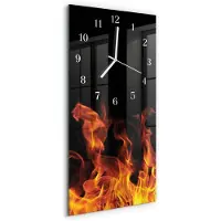 Tulup Wandklok - Vuur Glazen Wandklok Design - 30x60 cm - Veelkleurig Klok Glas Met Opdruk - Witte Handen - Rechthoekige Wandklok - Glazen Wandklok Design - Klok Glas Met Opdruk