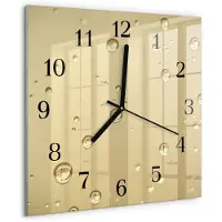 Drukarnia Piga Wandklok - Druppels Gekleurde Glazen Klok - 30x30 cm - Bruin Glazen Klok Met Print - Zwarte Handen - Vierkante Wandklok - Wandklok Glas Met Motief - Decoratieve Glazen Klok