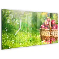 Tulup Wandklok - Een mand met appels Moderne Glazen Wandklok - 60x30 cm - Groente Wandklok Glas Met Motief - Witte Handen - Rechthoekige Wandklok - Gekleurde Glazen Klok - Glazen Klok Met Print