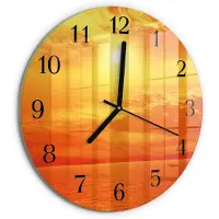 Tulup Wandklok - Zonnig Decoratieve Glazen Klok - 30fi cm - Oranje Glazen Wandklok Design - Zwarte Handen - Ronde Wandklok - Glazen Klok Met Print - Wandklok Glas Met Motief