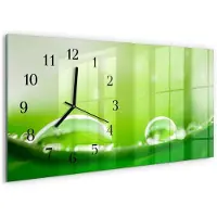 Tulup Wandklok - waterdruppels Klok Glas Met Opdruk - 60x30 cm - Groente Moderne Wandklok Glas - Zwarte Handen - Rechthoekige Wandklok - Decoratieve Glazen Klok - Glazen Wandklok Design