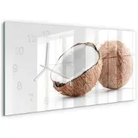 Tulup Wandklok - Kokosnoten Gekleurde Glazen Klok - 60x30 cm - Bruin Glazen Klok Met Print - Witte Handen - Rechthoekige Wandklok - Gekleurde Glazen Klok - Glazen Klok Met Print