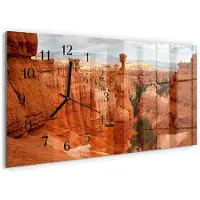 Tulup Wandklok - Bryce Canyon Moderne Glazen Wandklok - 60x30 cm - Oranje Wandklok Glas Met Motief - Zwarte Handen - Rechthoekige Wandklok - Decoratieve Glazen Klok - Glazen Wandklok Design
