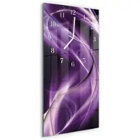 Tulup Wandklok - Golven Glazen Wandklok Design - 30x60 cm - Paars Klok Glas Met Opdruk - Witte Handen - Rechthoekige Wandklok - Decoratieve Glazen Klok - Glazen Wandklok Design