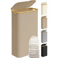 Songmics - Wasmand - Opvouwbare Wasmand met Bamboe Handgrepen - Uitneembare Waszak - Oxford Stof